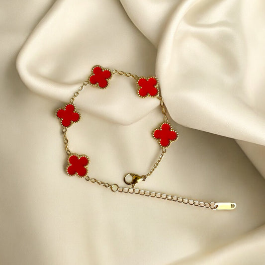 Red Clover Bracelet – 18k Gold Plated Stainless Steel